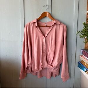 Young Fabulous & Broke Blush Button-Down Linen Blend Shirt